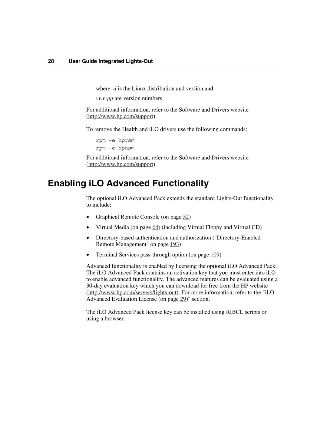 HP Integrated Lights-Out manual Enabling iLO Advanced Functionality 