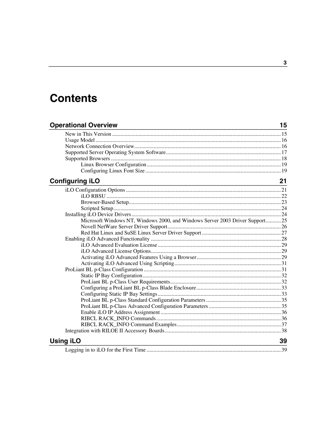 HP Integrated Lights-Out manual Contents 