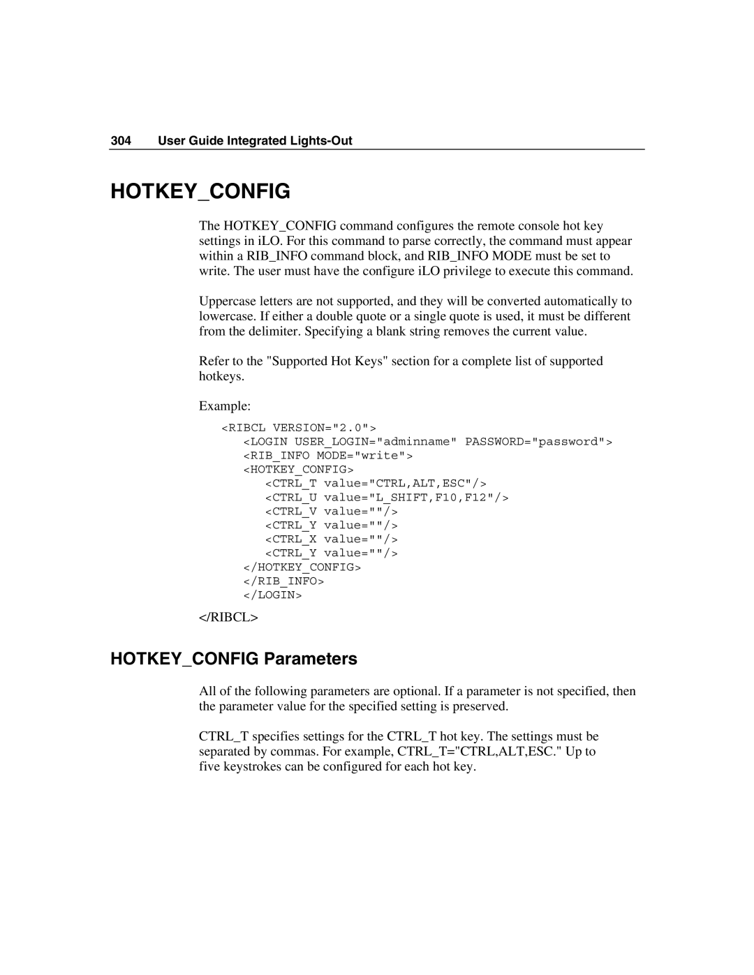 HP Integrated Lights-Out manual Hotkeyconfig Parameters 