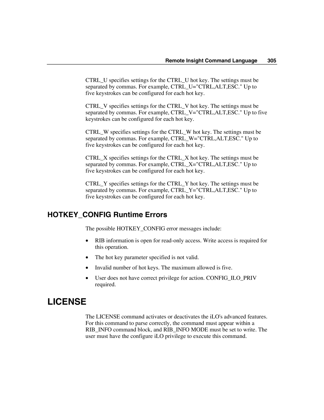 HP Integrated Lights-Out manual License, Hotkeyconfig Runtime Errors 