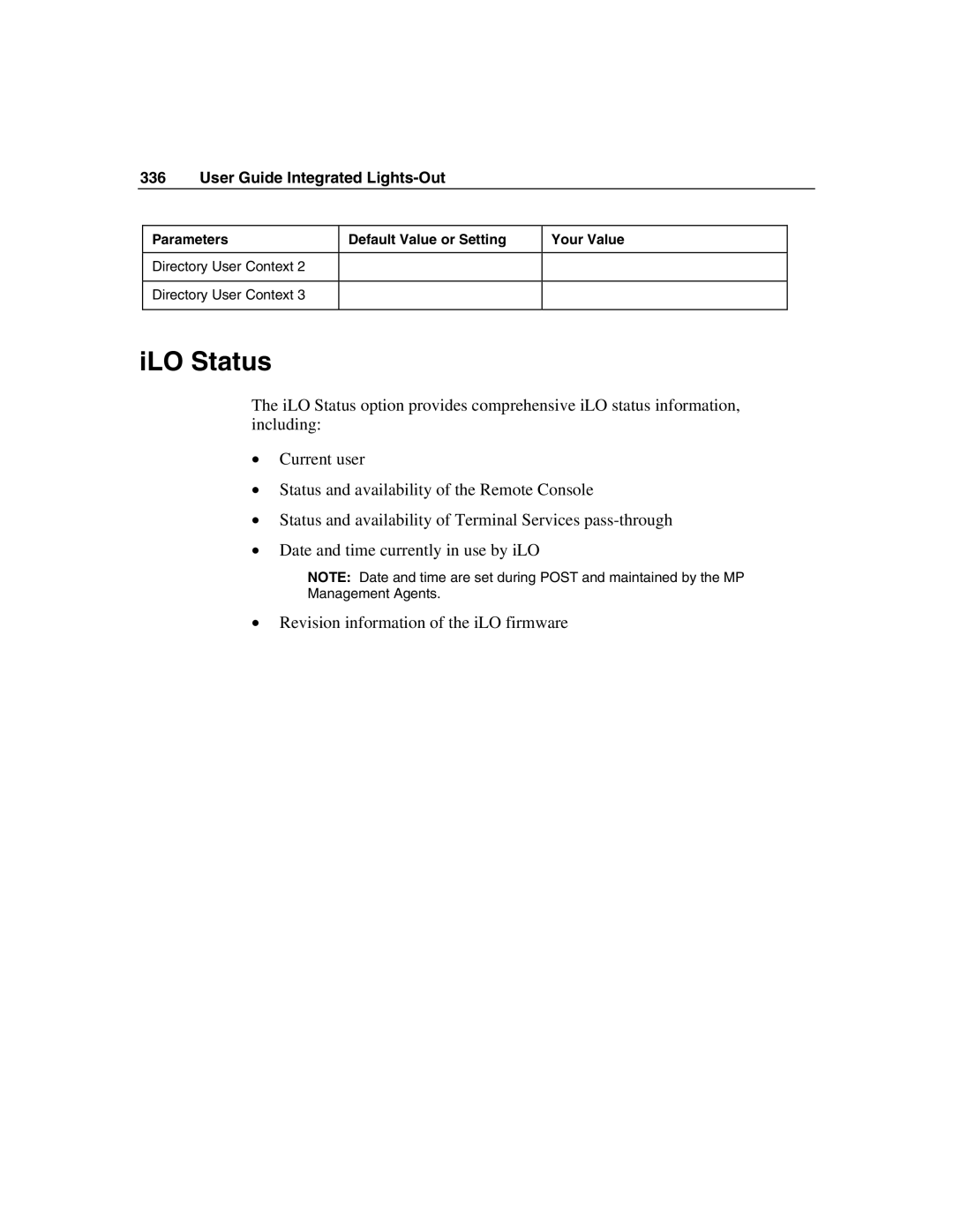 HP Integrated Lights-Out manual ILO Status 