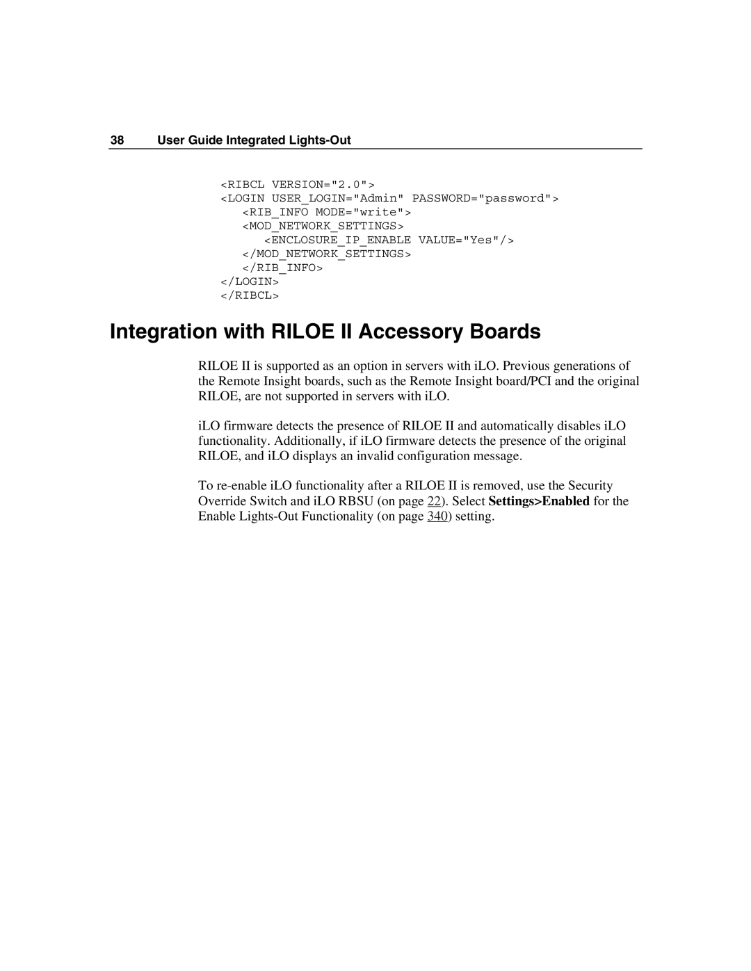 HP Integrated Lights-Out manual Integration with Riloe II Accessory Boards 