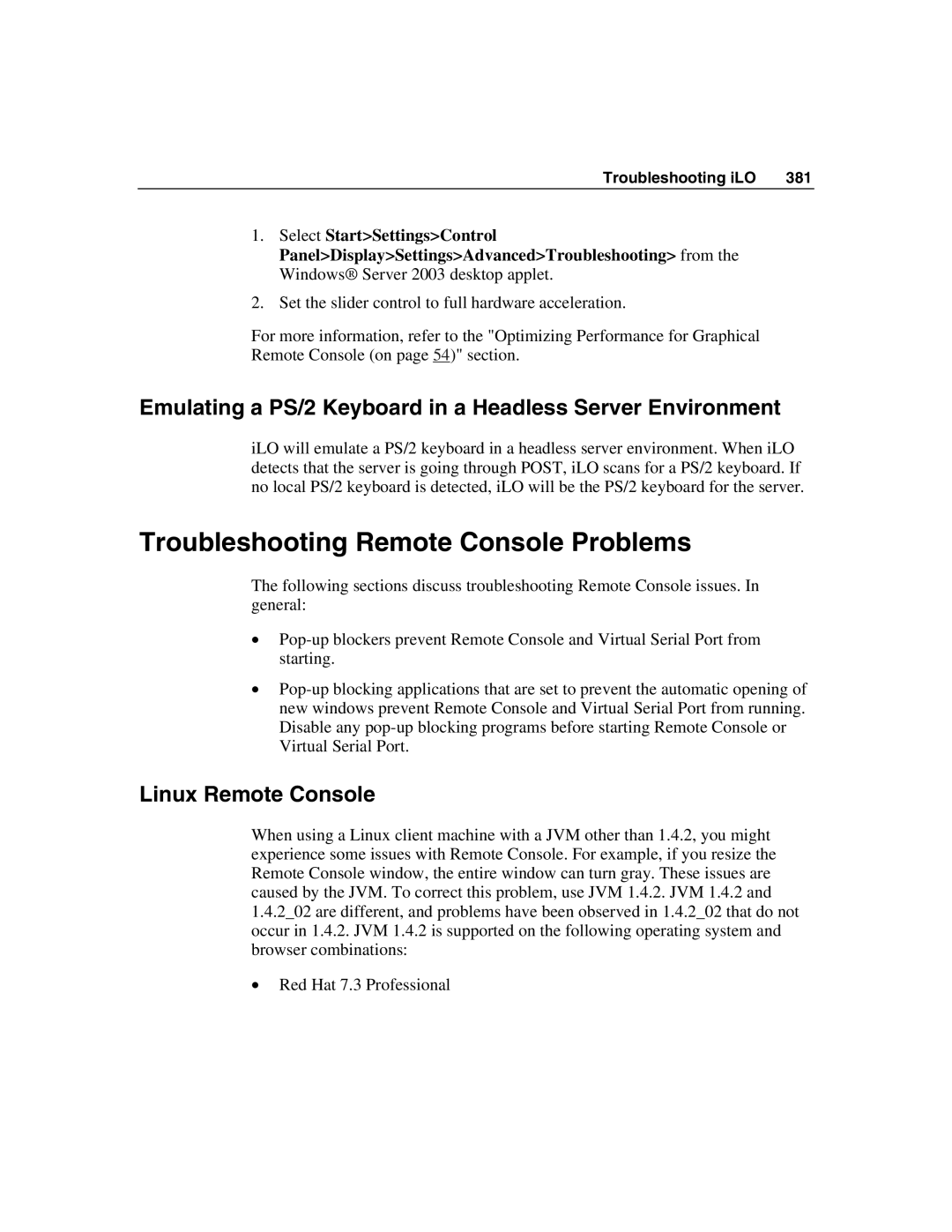 HP Integrated Lights-Out manual Troubleshooting Remote Console Problems, Linux Remote Console 