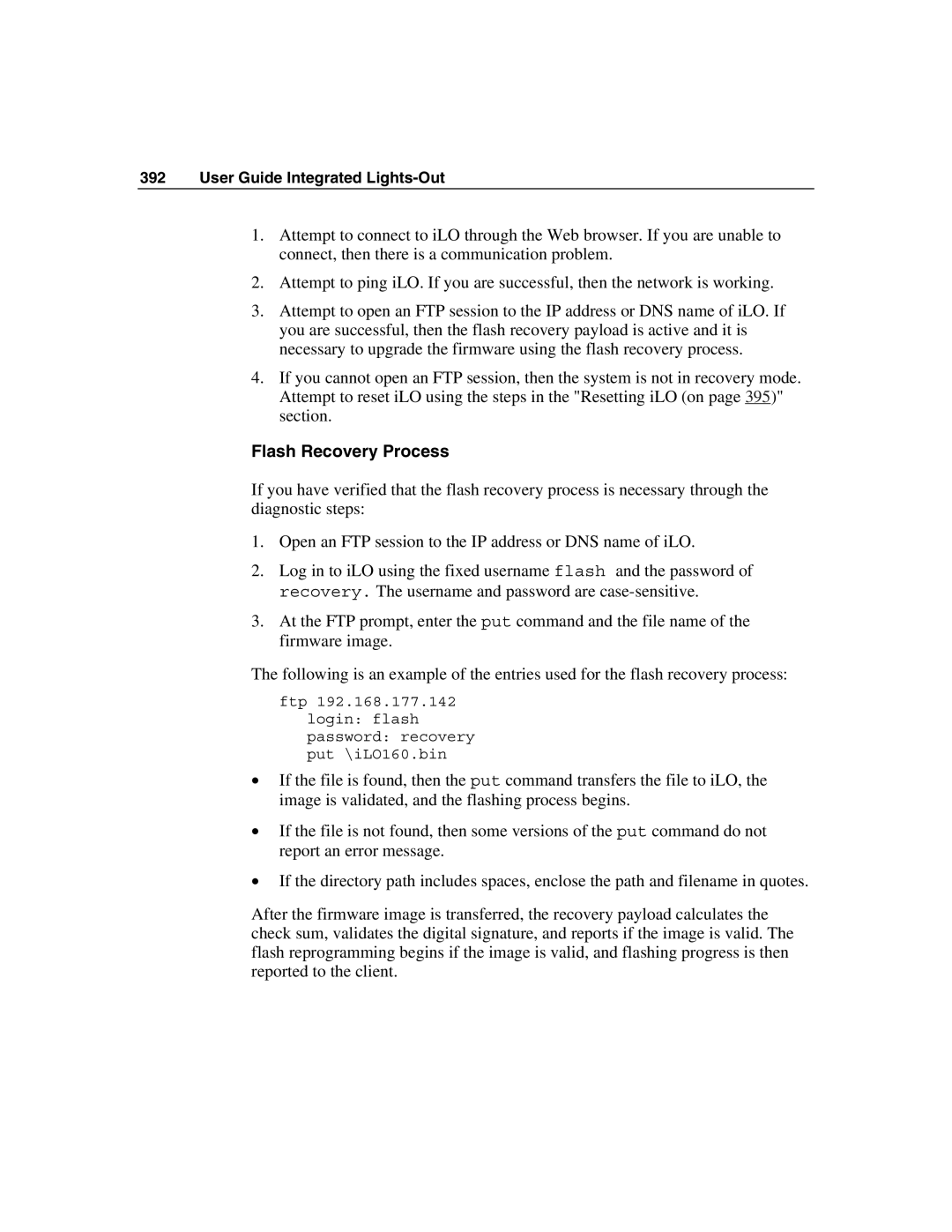 HP Integrated Lights-Out manual Flash Recovery Process 