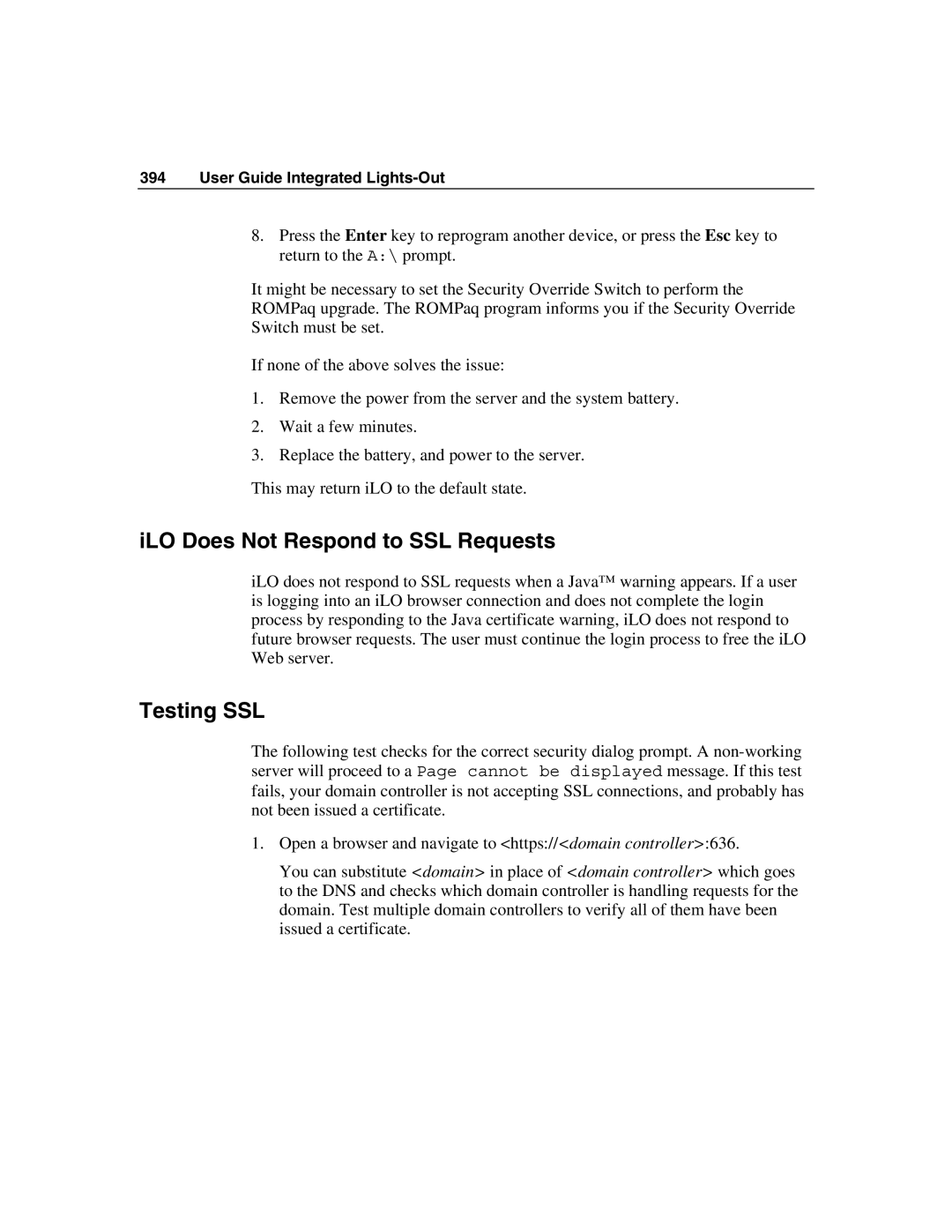 HP Integrated Lights-Out manual ILO Does Not Respond to SSL Requests, Testing SSL 