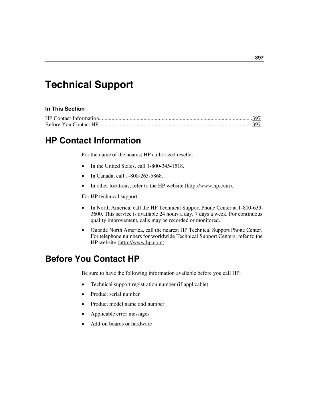 HP Integrated Lights-Out manual Technical Support, HP Contact Information, Before You Contact HP 