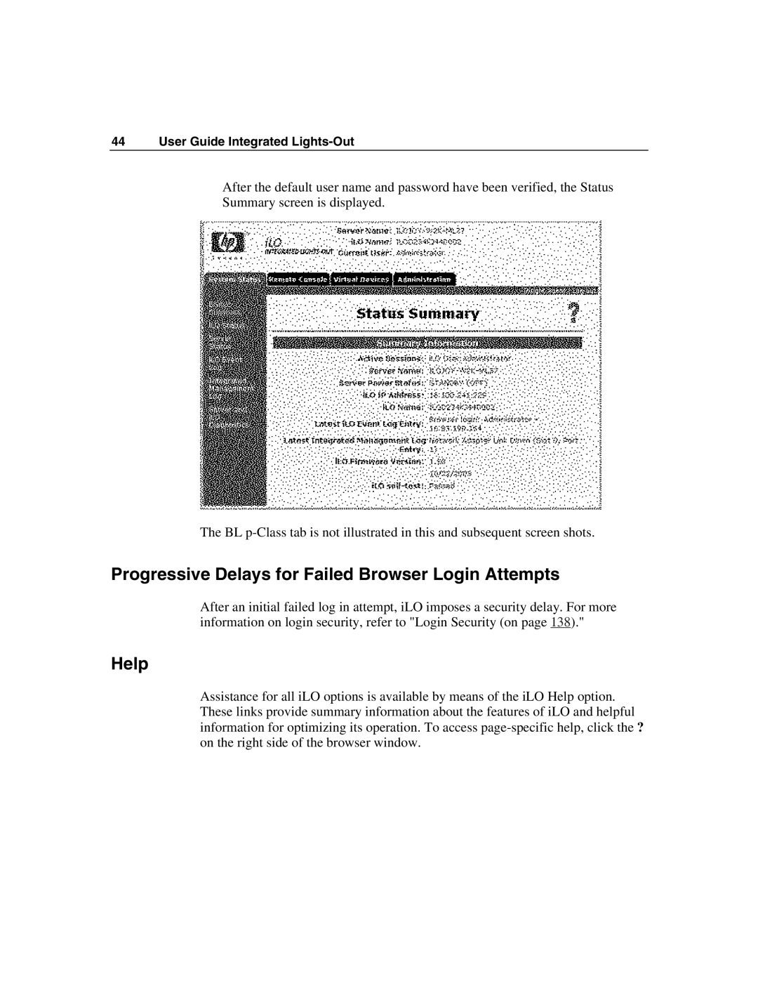 HP Integrated Lights-Out manual Progressive Delays for Failed Browser Login Attempts, Help 