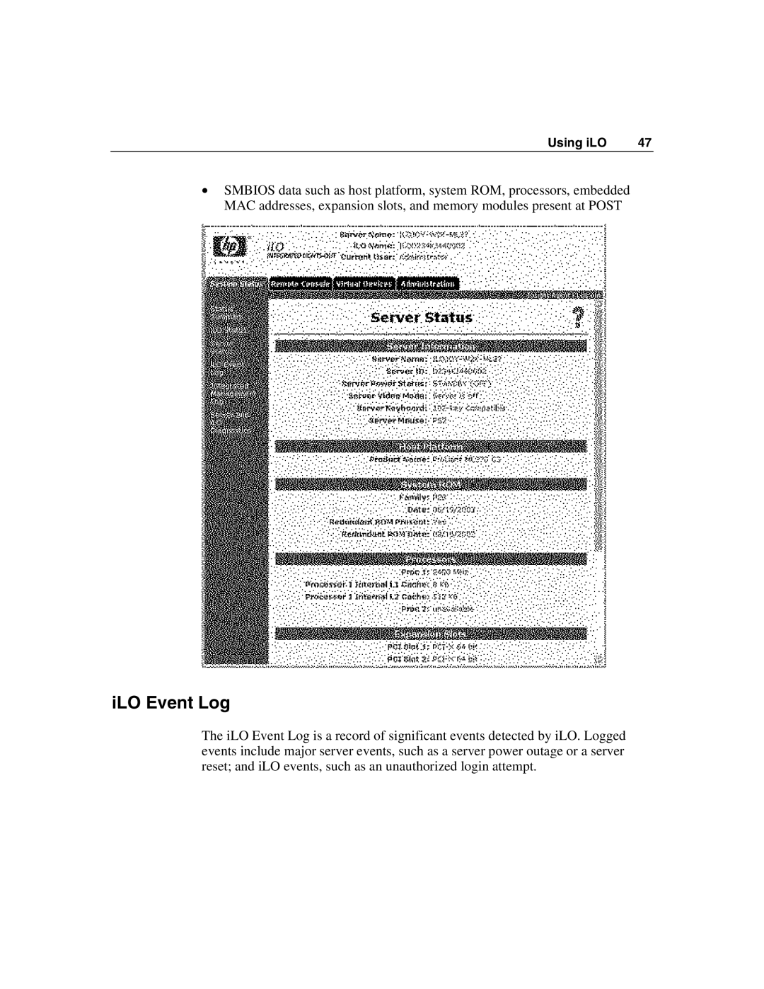 HP Integrated Lights-Out manual ILO Event Log 