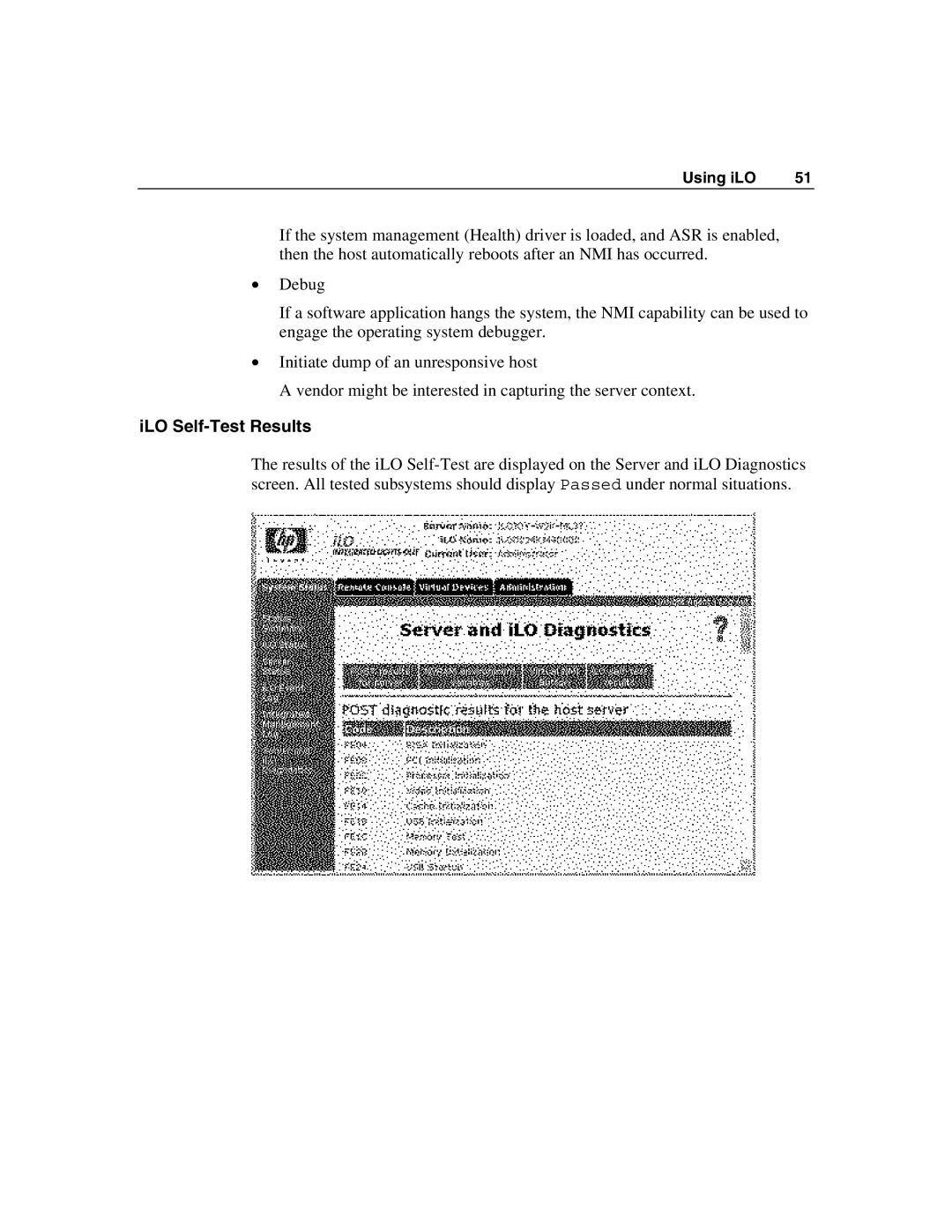 HP Integrated Lights-Out manual ILO Self-Test Results 