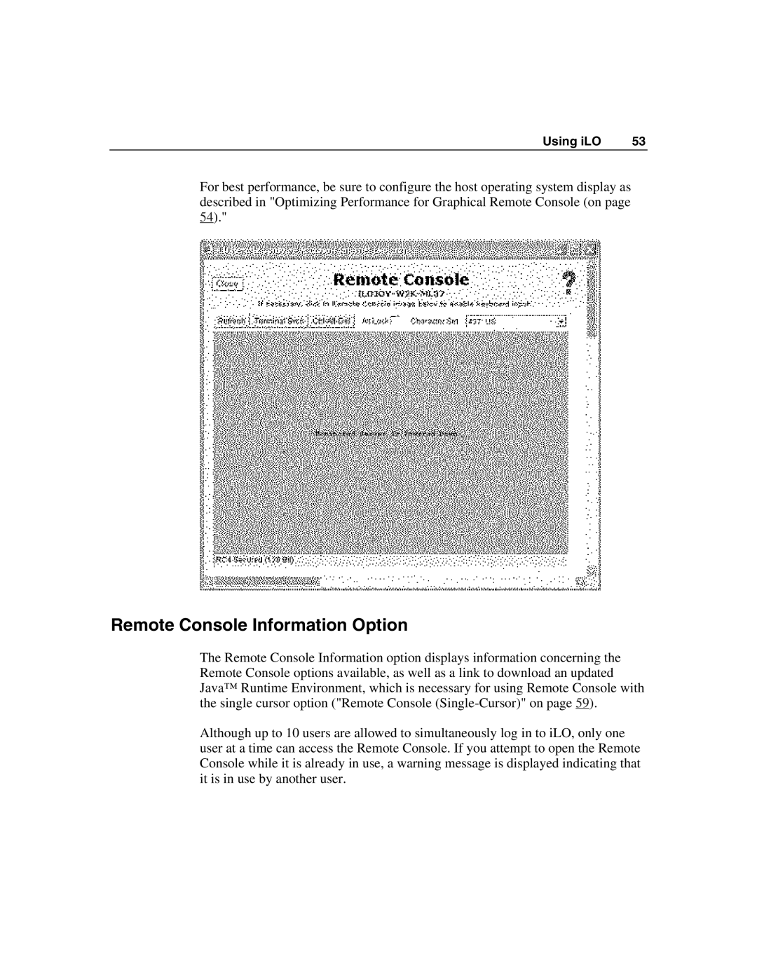 HP Integrated Lights-Out manual Remote Console Information Option 