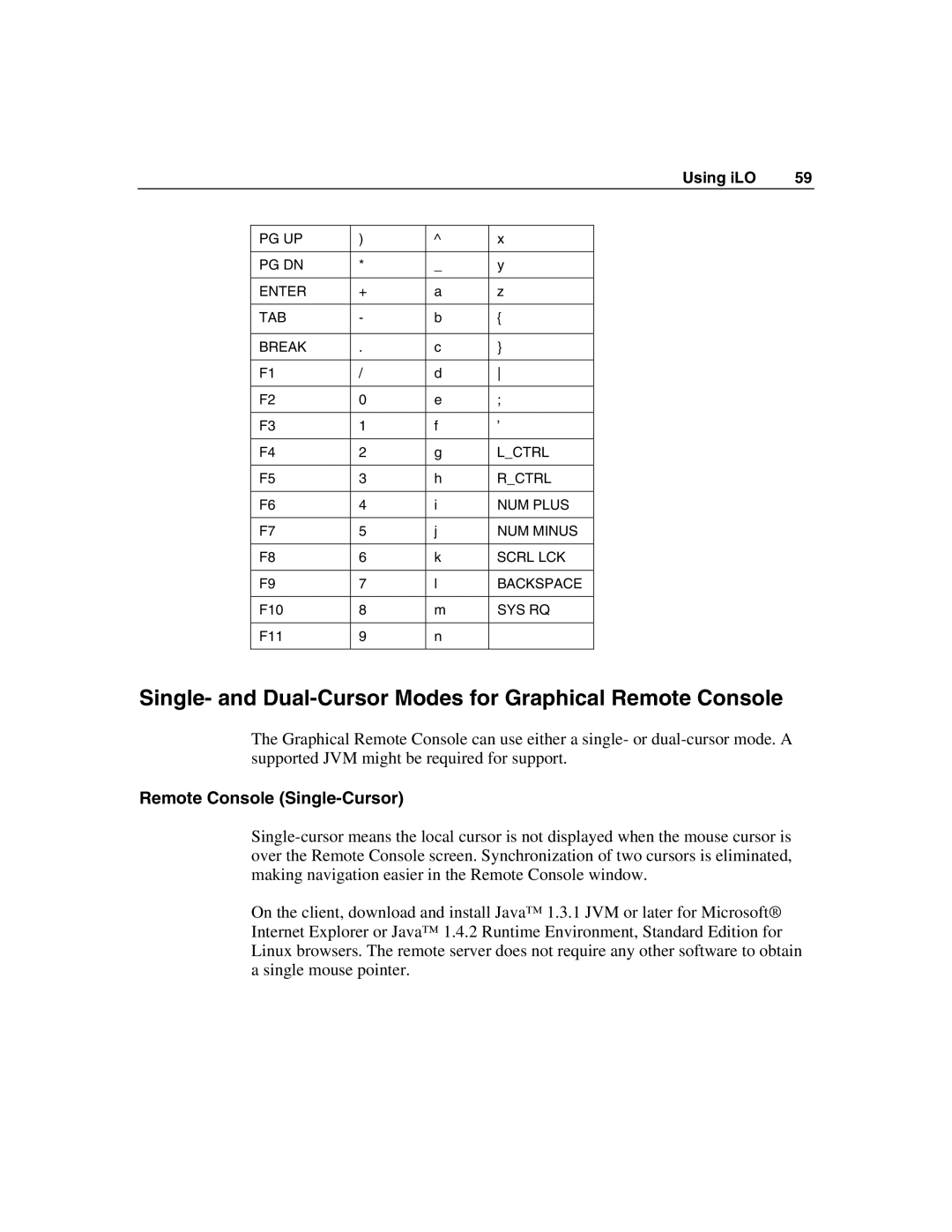 HP Integrated Lights-Out manual Single- and Dual-Cursor Modes for Graphical Remote Console, Remote Console Single-Cursor 