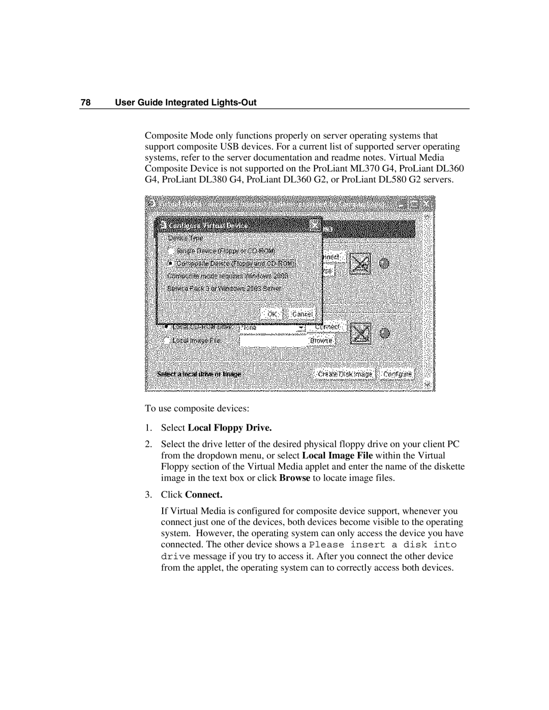 HP Integrated Lights-Out manual Select Local Floppy Drive 