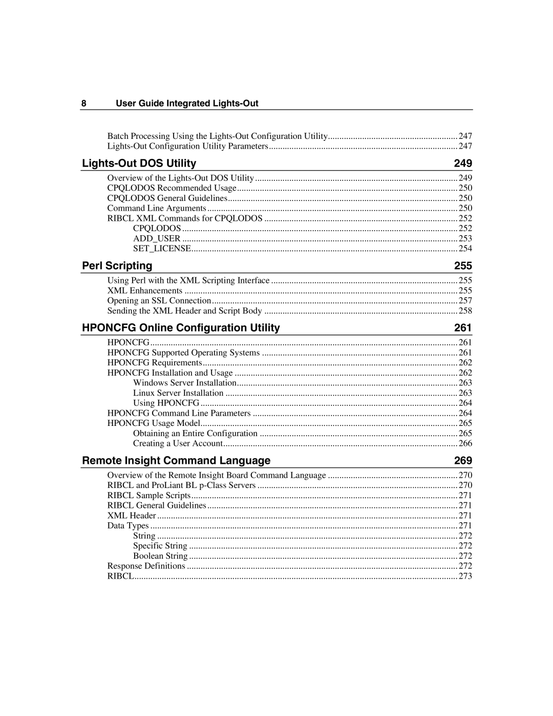 HP Integrated Lights-Out manual Lights-Out DOS Utility 249 