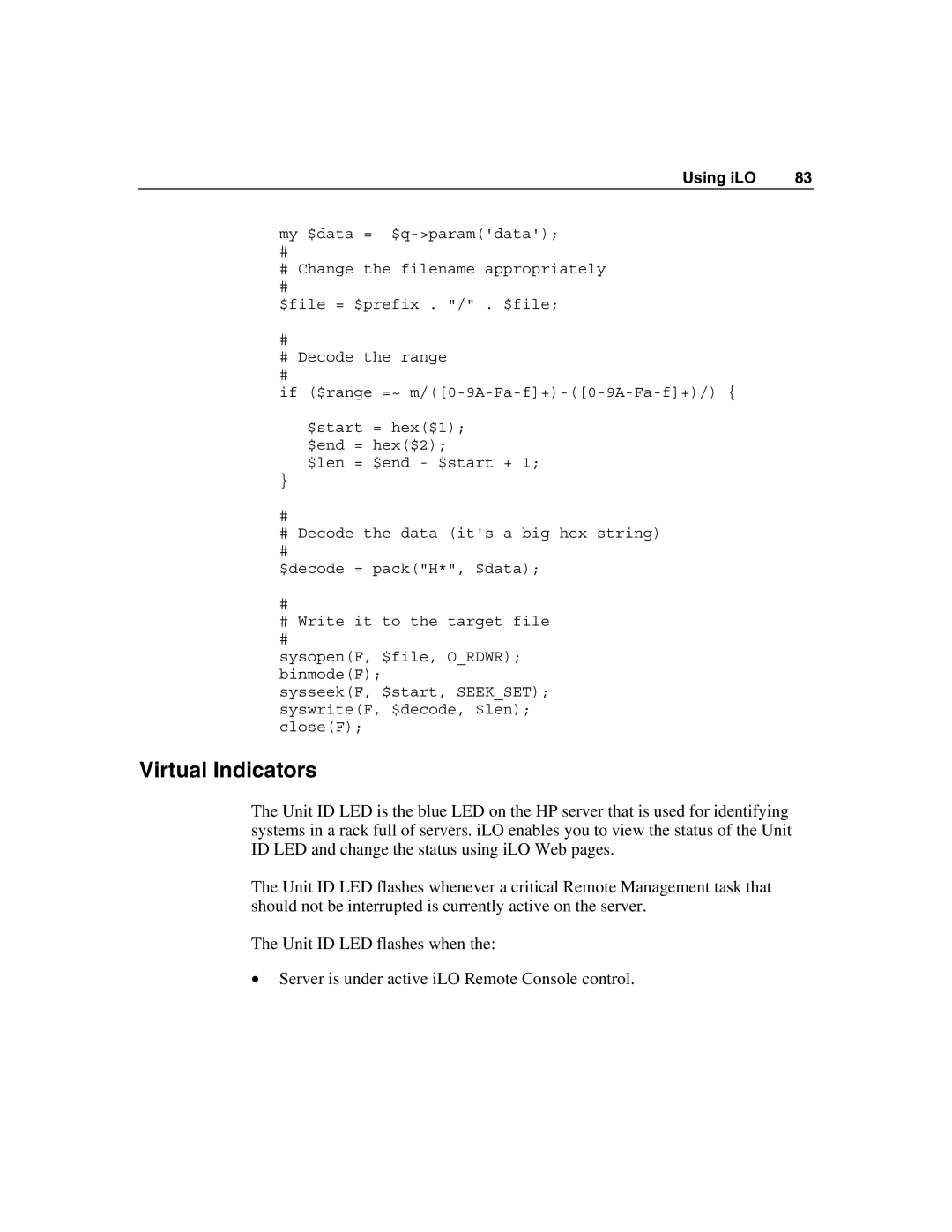 HP Integrated Lights-Out manual Virtual Indicators 