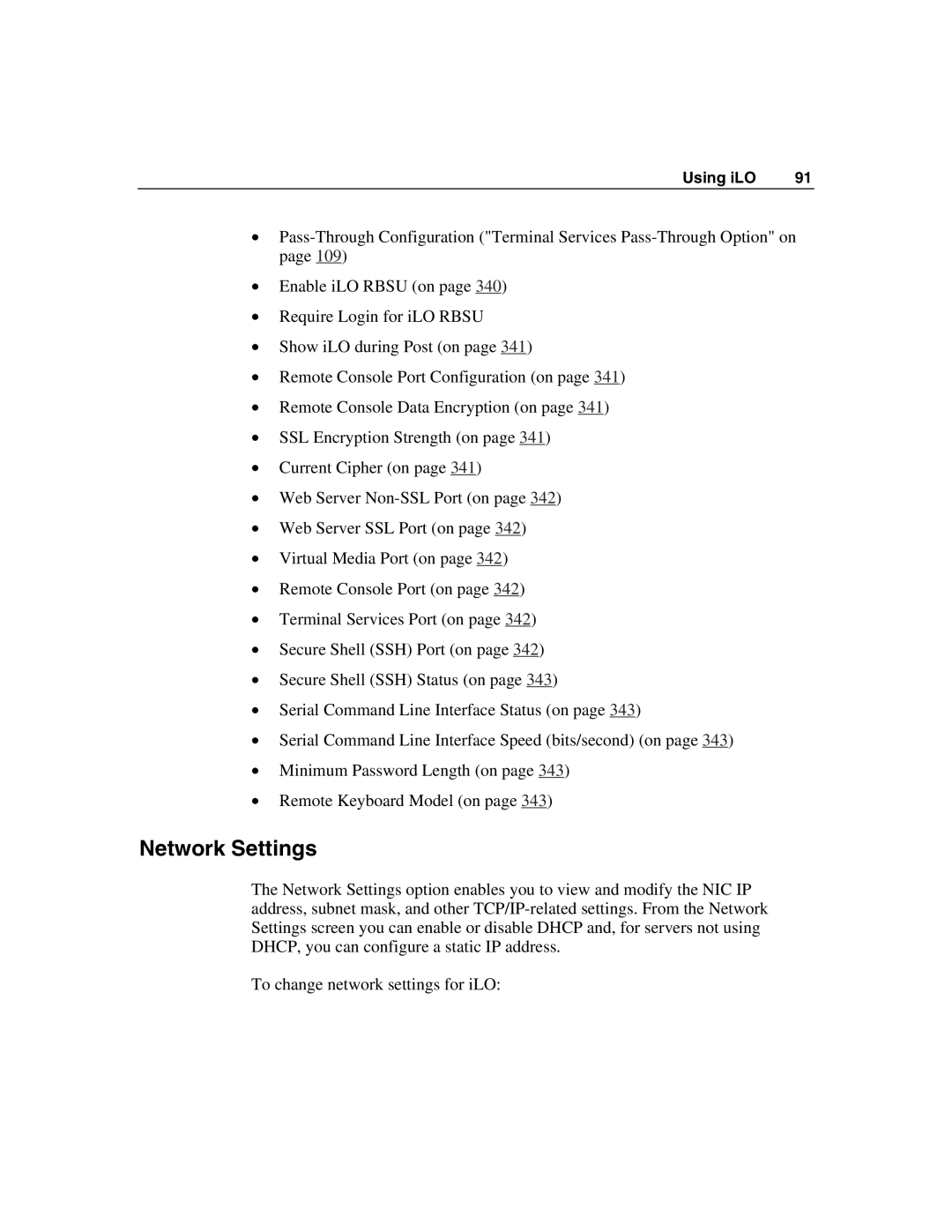 HP Integrated Lights-Out manual Network Settings 