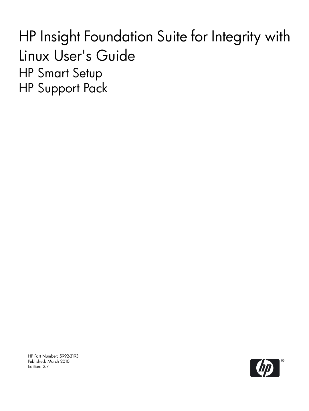 HP Integrity Essentials Pack for Linux Software manual HP Smart Setup HP Support Pack 