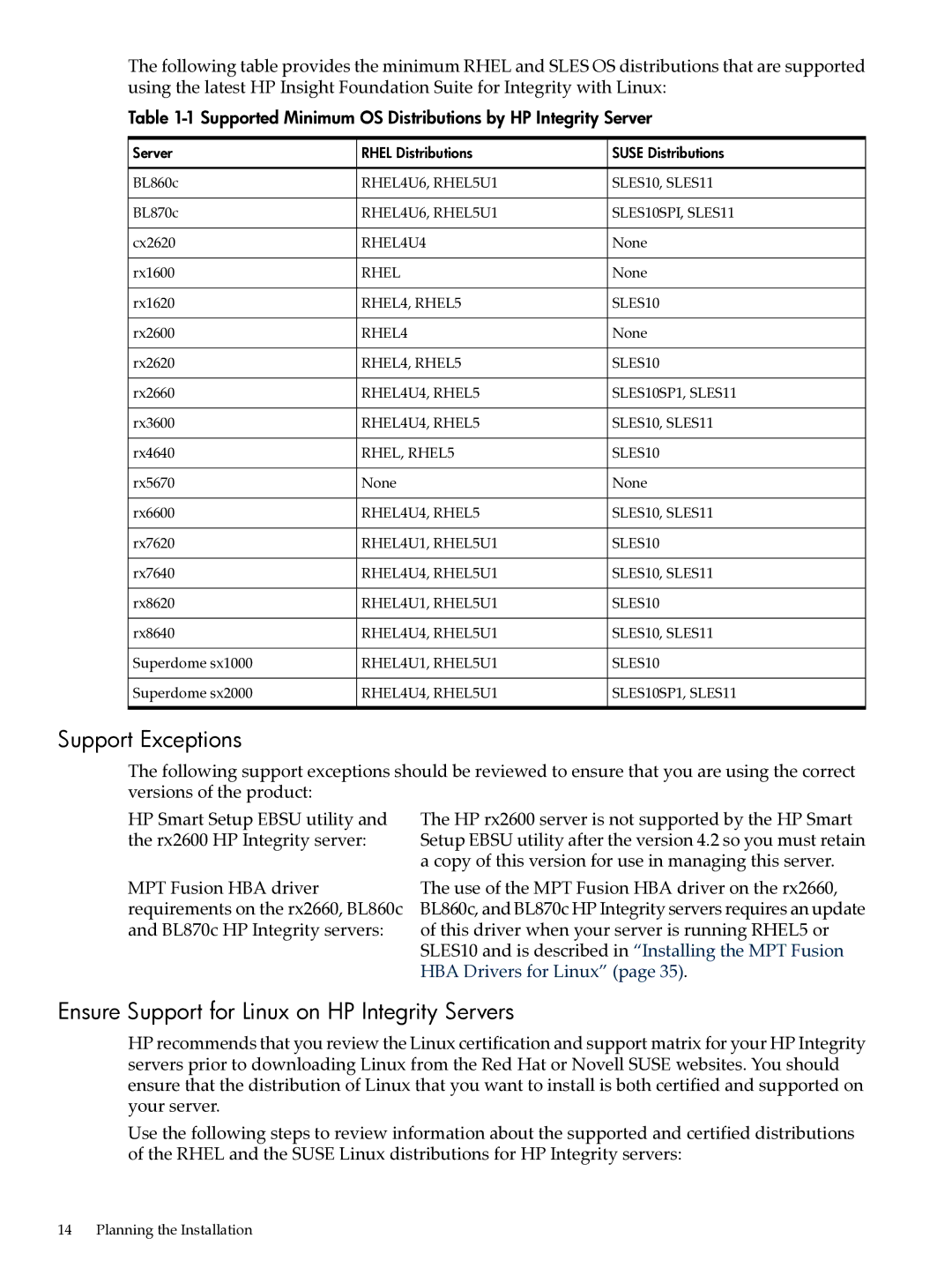 HP Integrity Essentials Pack for Linux Software manual Support Exceptions, Ensure Support for Linux on HP Integrity Servers 