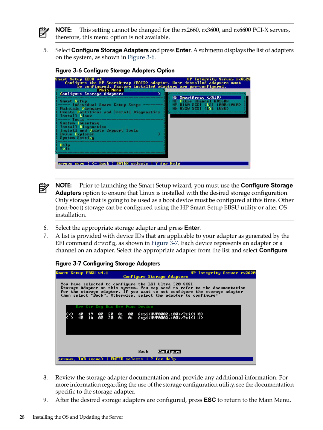 HP Integrity Essentials Pack for Linux Software manual Select the appropriate storage adapter and press Enter 