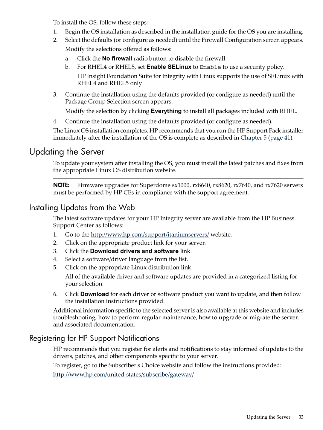 HP Integrity Essentials Pack for Linux Software manual Updating the Server, Installing Updates from the Web 