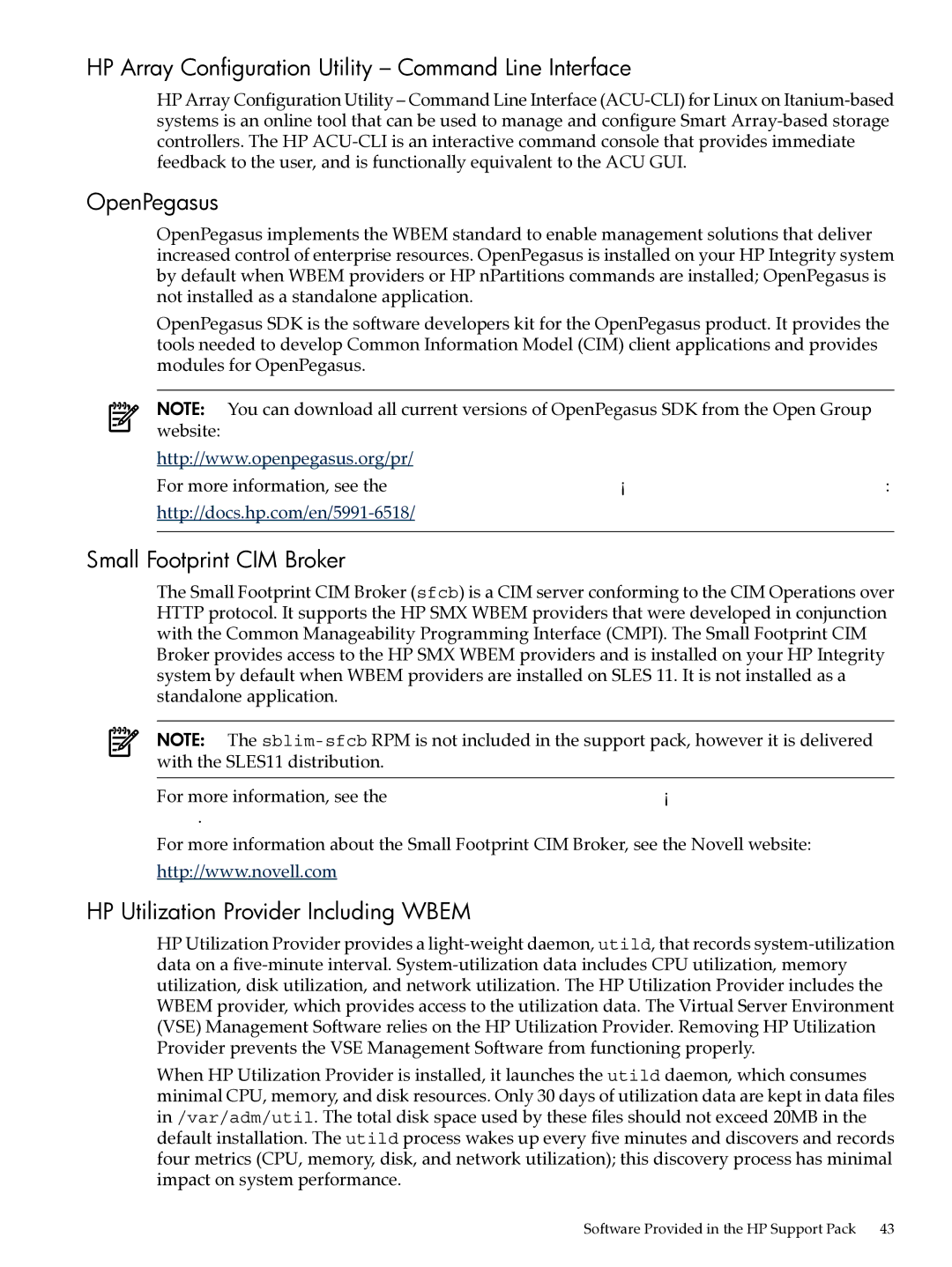 HP Integrity Essentials Pack for Linux Software manual HP Array Configuration Utility Command Line Interface, OpenPegasus 