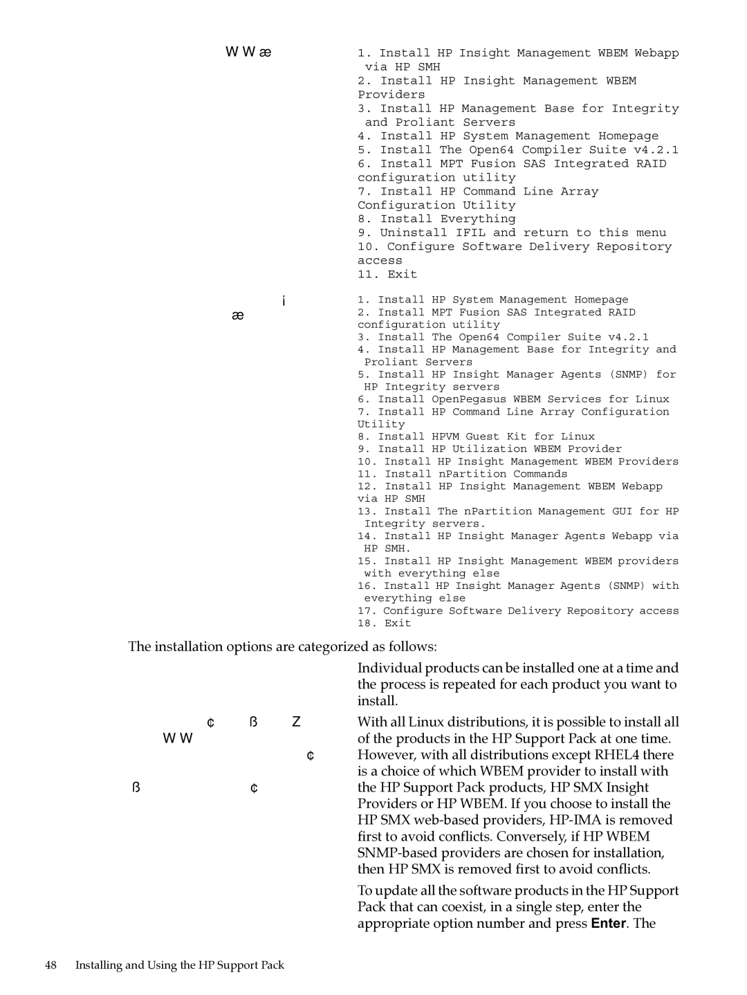 HP Integrity Essentials Pack for Linux Software manual Menu for SLES11 