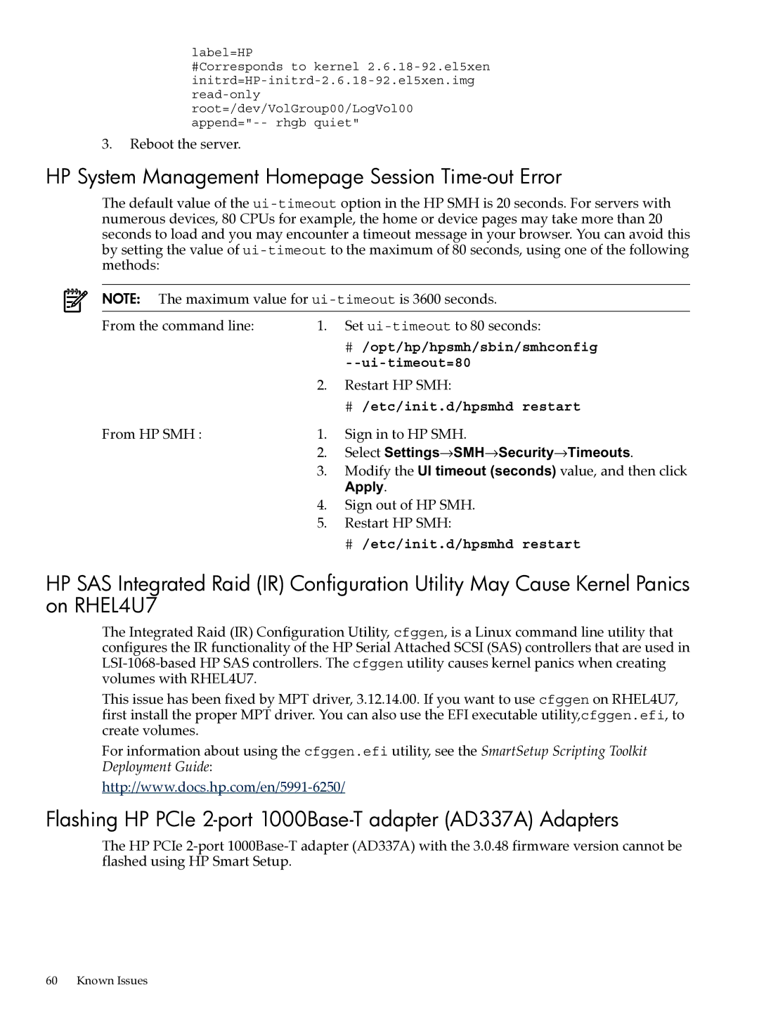 HP Integrity Essentials Pack for Linux Software manual HP System Management Homepage Session Time-out Error, Ui-timeout=80 