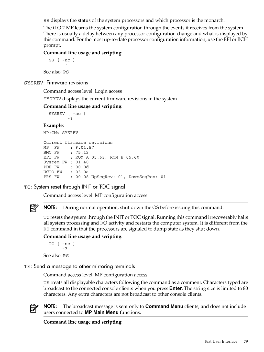 HP Integrity iLO 2 MP 5991-6005 manual Sysrev Firmware revisions, TC System reset through Init or TOC signal, See also PS 