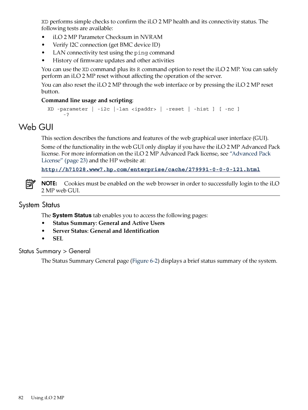 HP Integrity iLO 2 MP 5991-6005 manual Web GUI, System Status, Status Summary General 