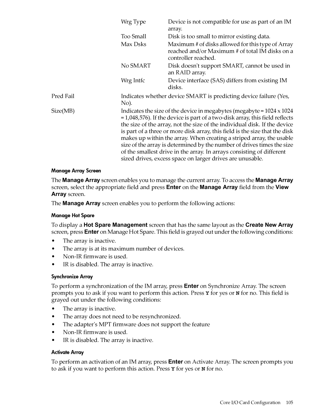 HP INTEGRITY RX3600 manual Manage Array Screen 