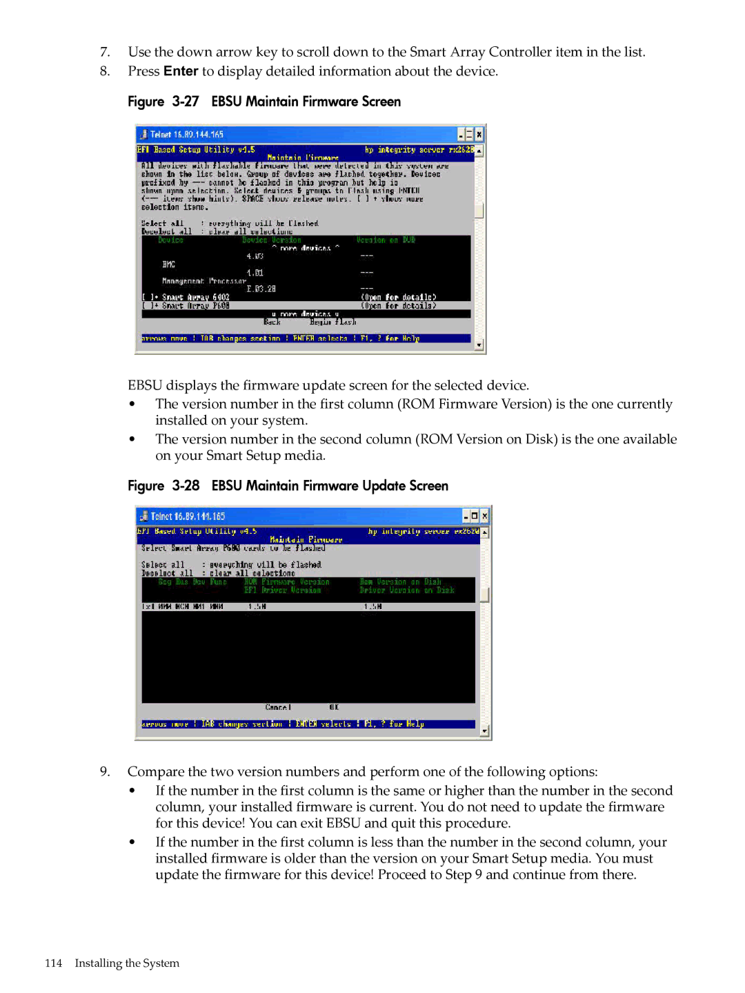 HP INTEGRITY RX3600 manual Ebsu Maintain Firmware Screen 