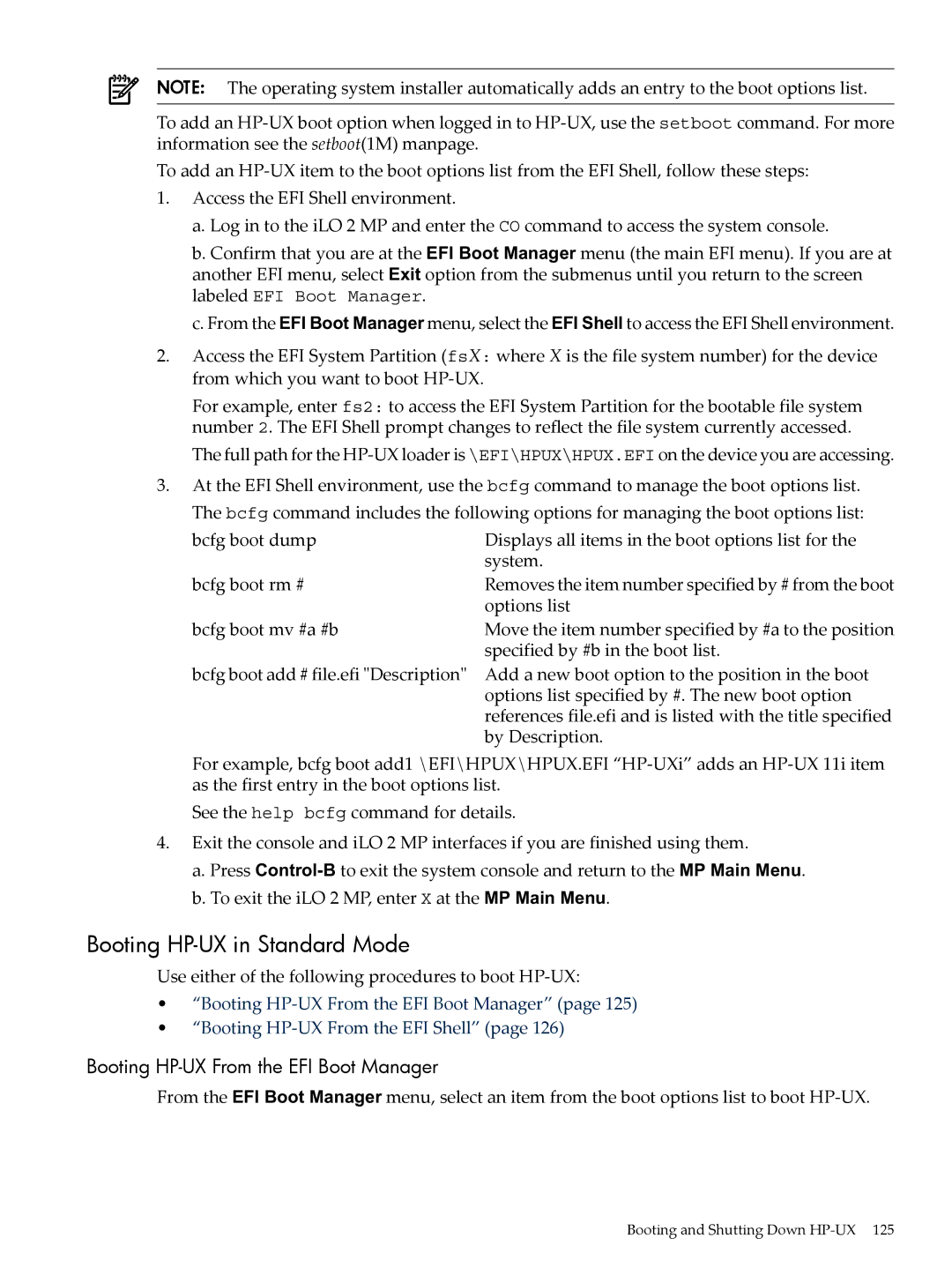 HP INTEGRITY RX3600 manual Booting HP-UX in Standard Mode, Booting HP-UX From the EFI Boot Manager 