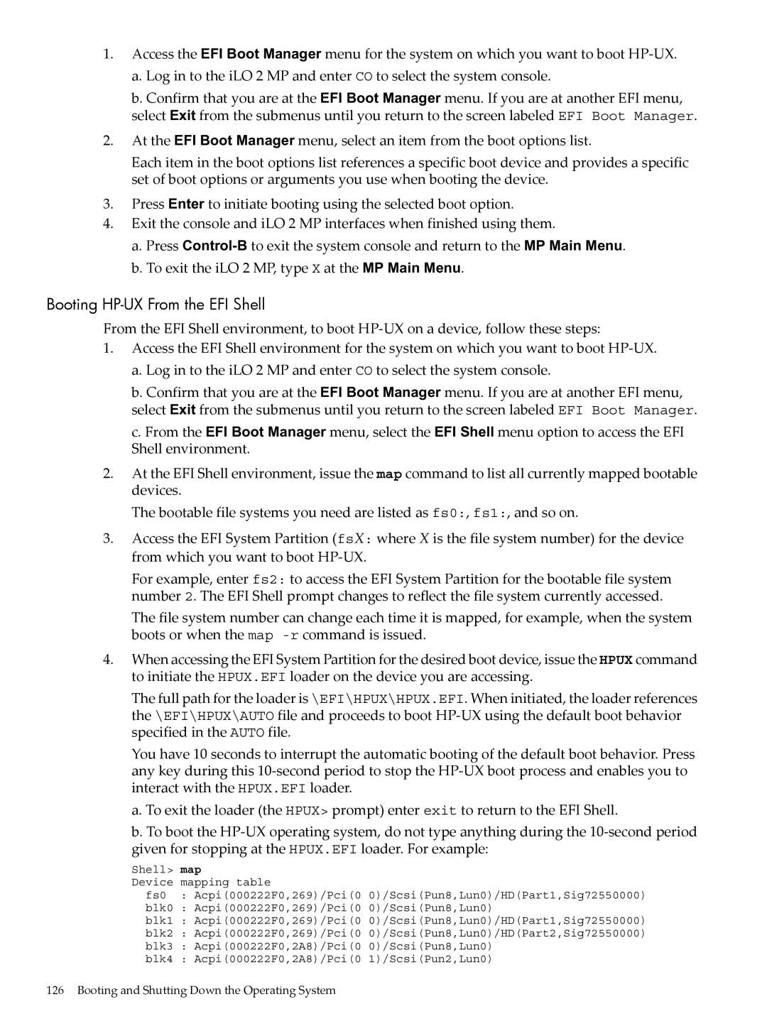 HP INTEGRITY RX3600 manual Booting HP-UX From the EFI Shell 