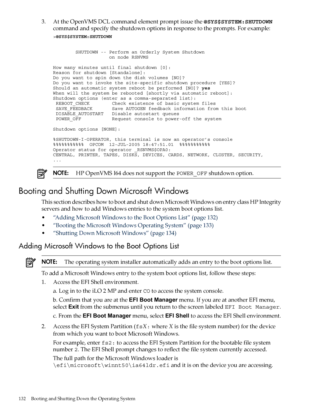 HP INTEGRITY RX3600 manual Booting and Shutting Down Microsoft Windows, Adding Microsoft Windows to the Boot Options List 