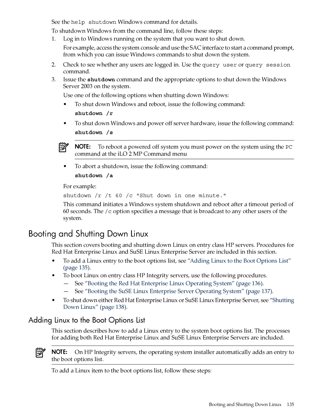 HP INTEGRITY RX3600 manual Booting and Shutting Down Linux, Adding Linux to the Boot Options List, For example 