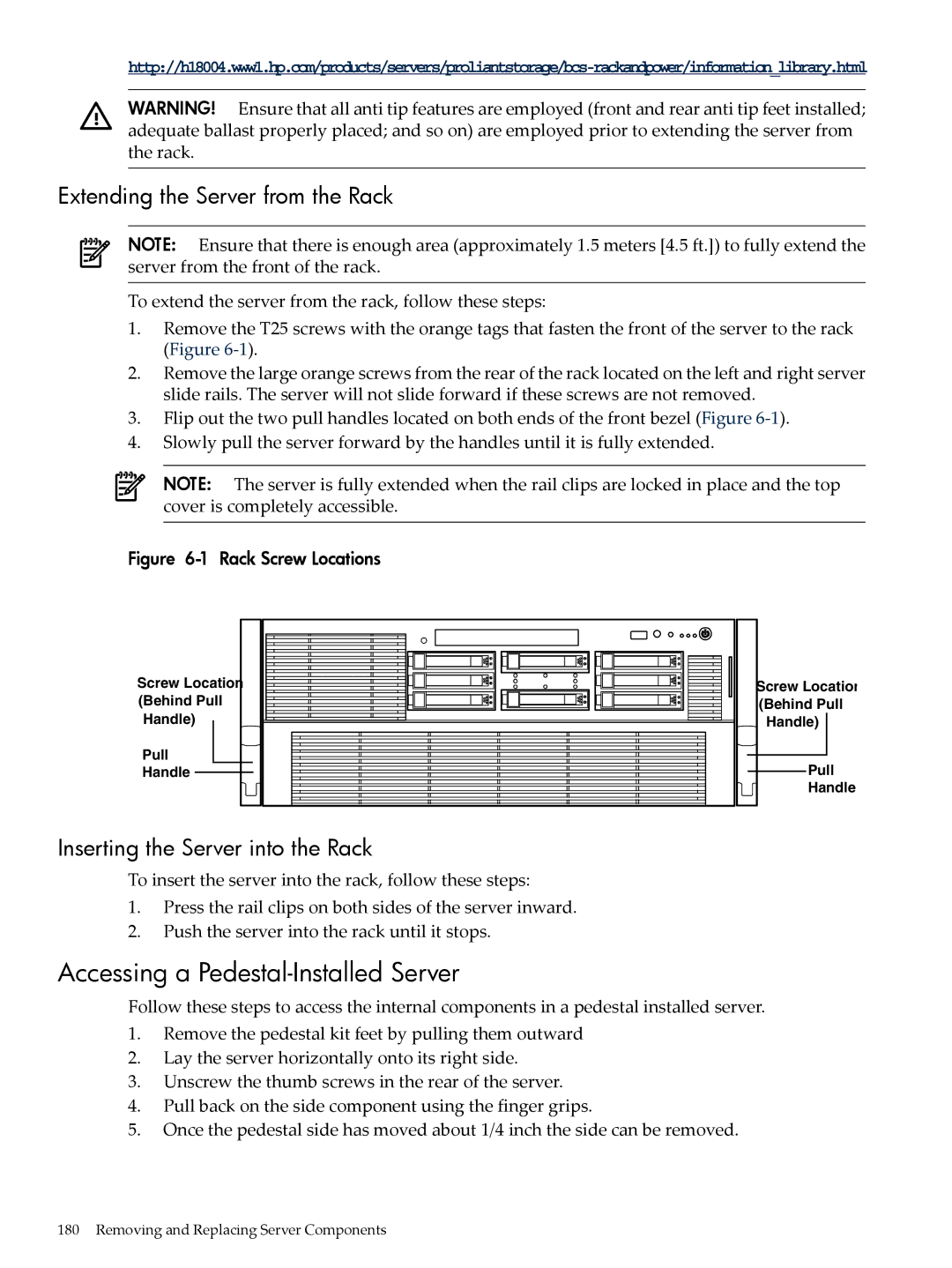 HP INTEGRITY RX3600 manual Accessing a Pedestal-Installed Server, Extending the Server from the Rack 