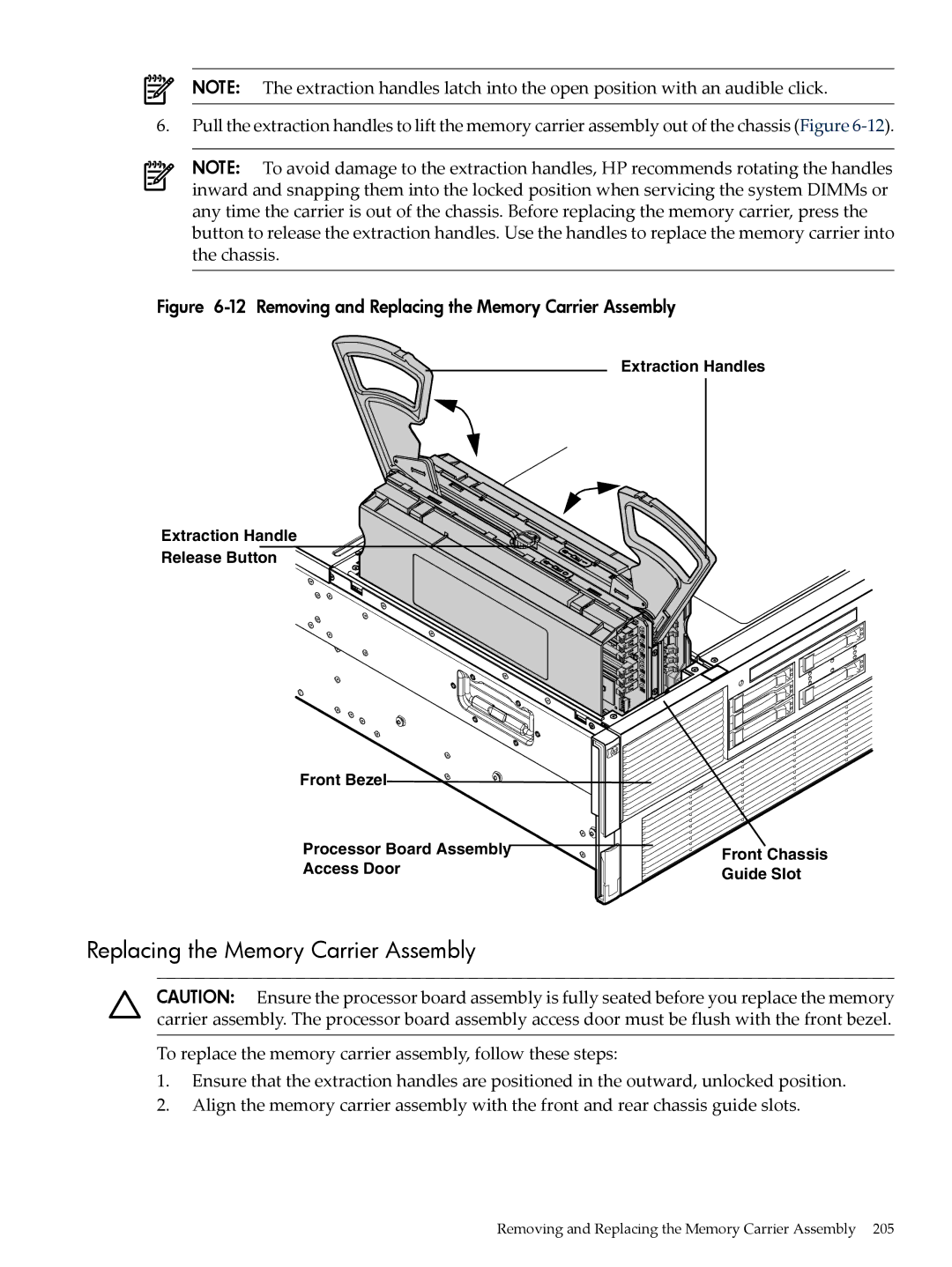 HP INTEGRITY RX3600 manual Removing and Replacing the Memory Carrier Assembly 