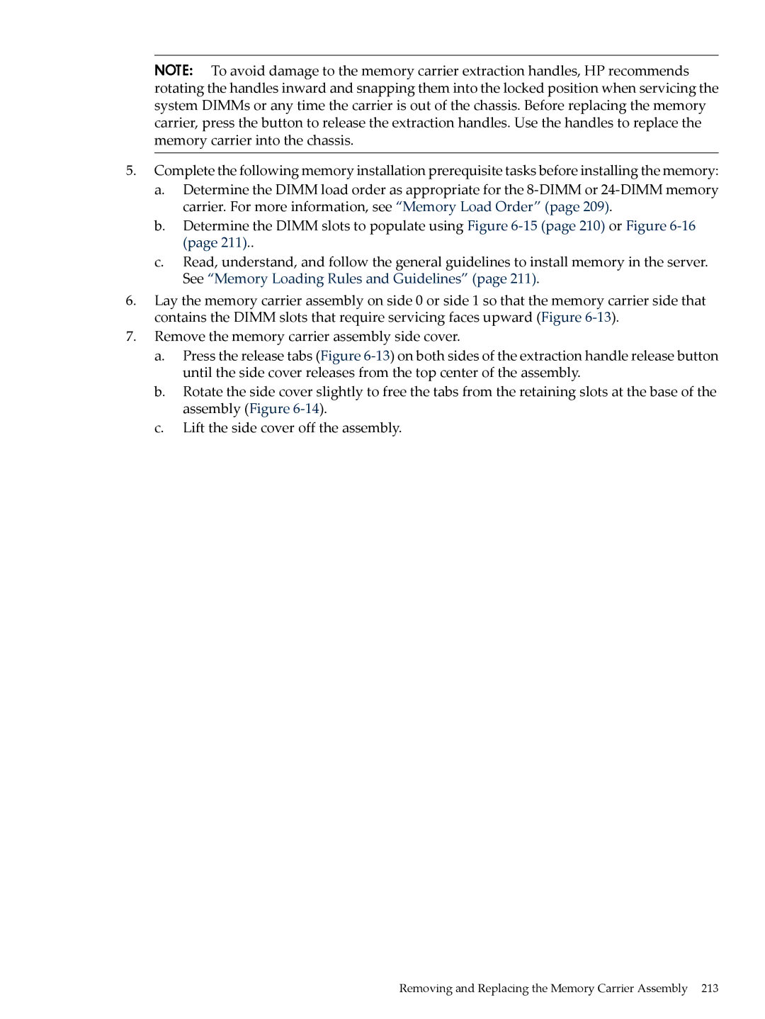 HP INTEGRITY RX3600 manual Removing and Replacing the Memory Carrier Assembly 