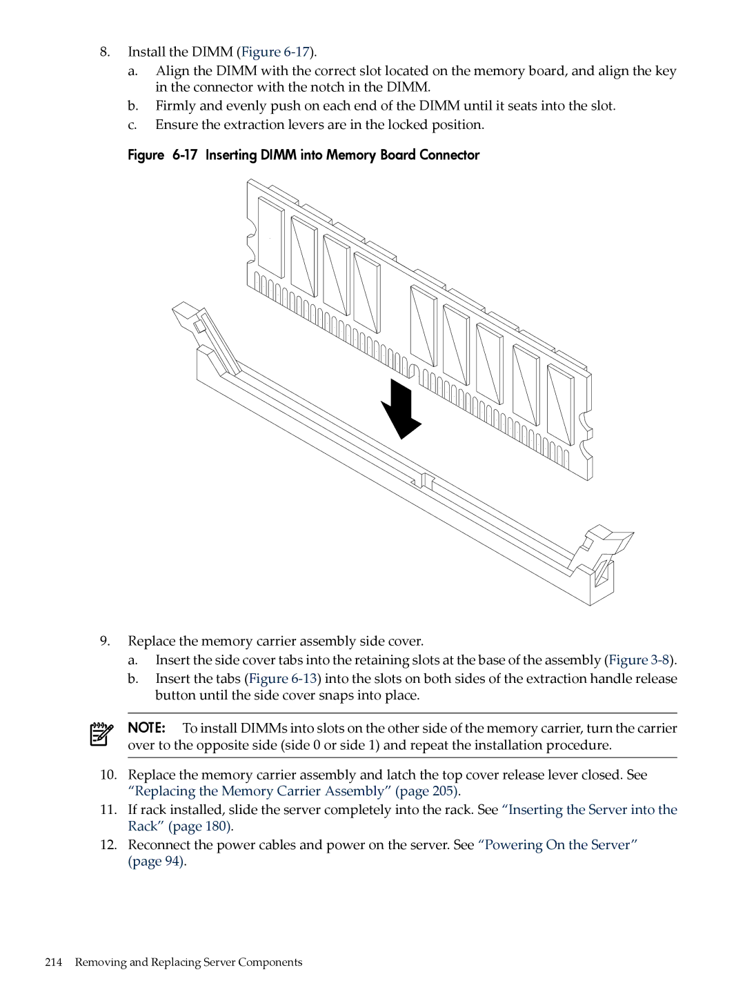 HP INTEGRITY RX3600 manual Inserting Dimm into Memory Board Connector 