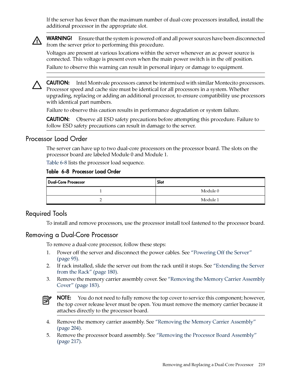 HP INTEGRITY RX3600 manual Processor Load Order, Required Tools, Removing a Dual-Core Processor 