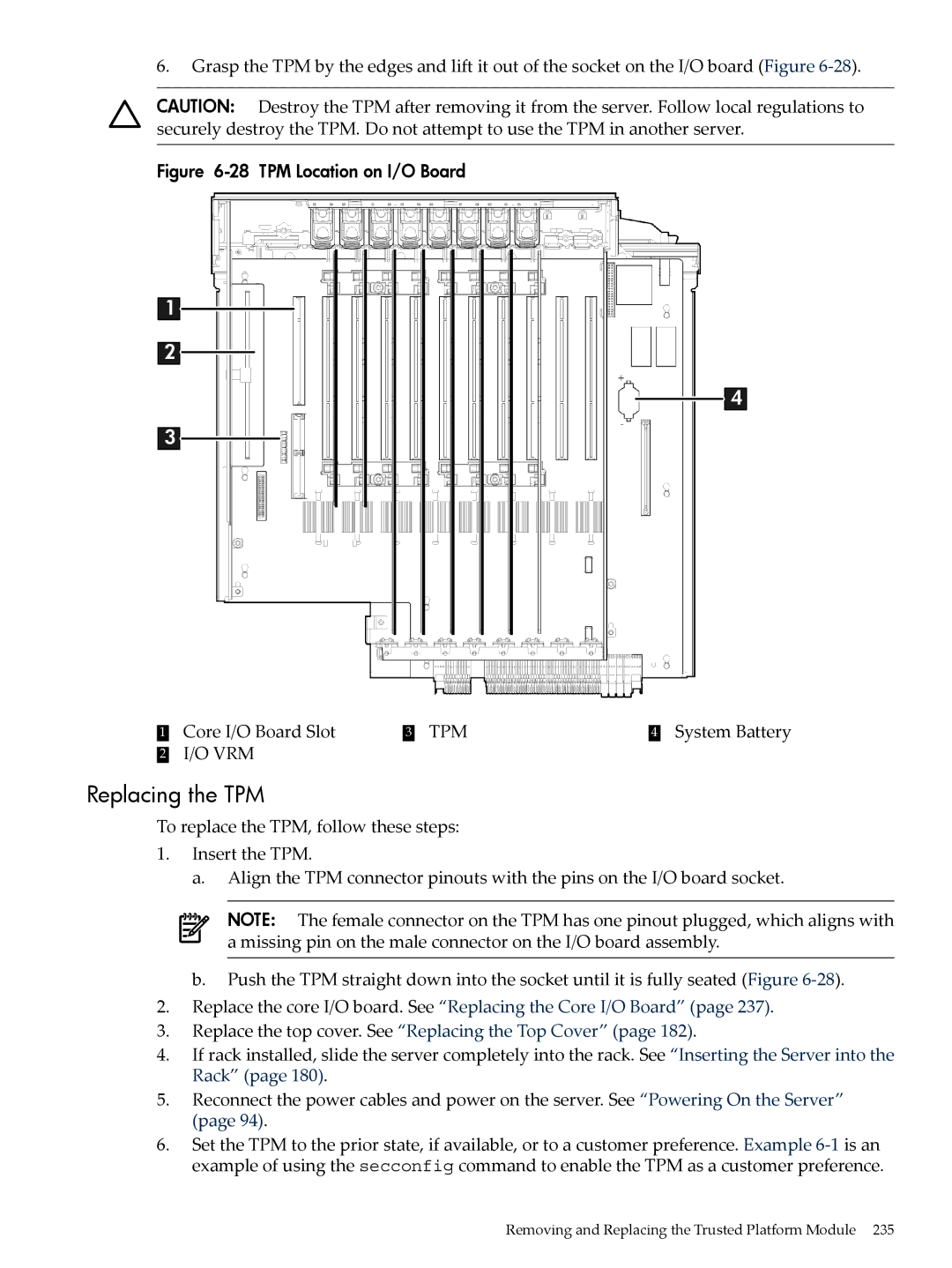 HP INTEGRITY RX3600 manual Replacing the TPM, TPM Location on I/O Board 