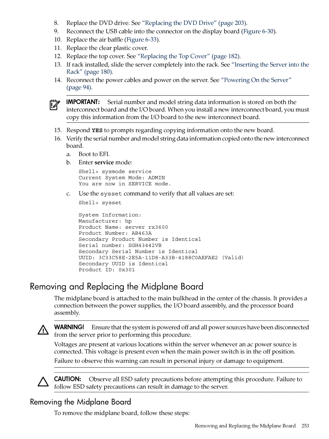 HP INTEGRITY RX3600 manual Removing and Replacing the Midplane Board, Removing the Midplane Board 