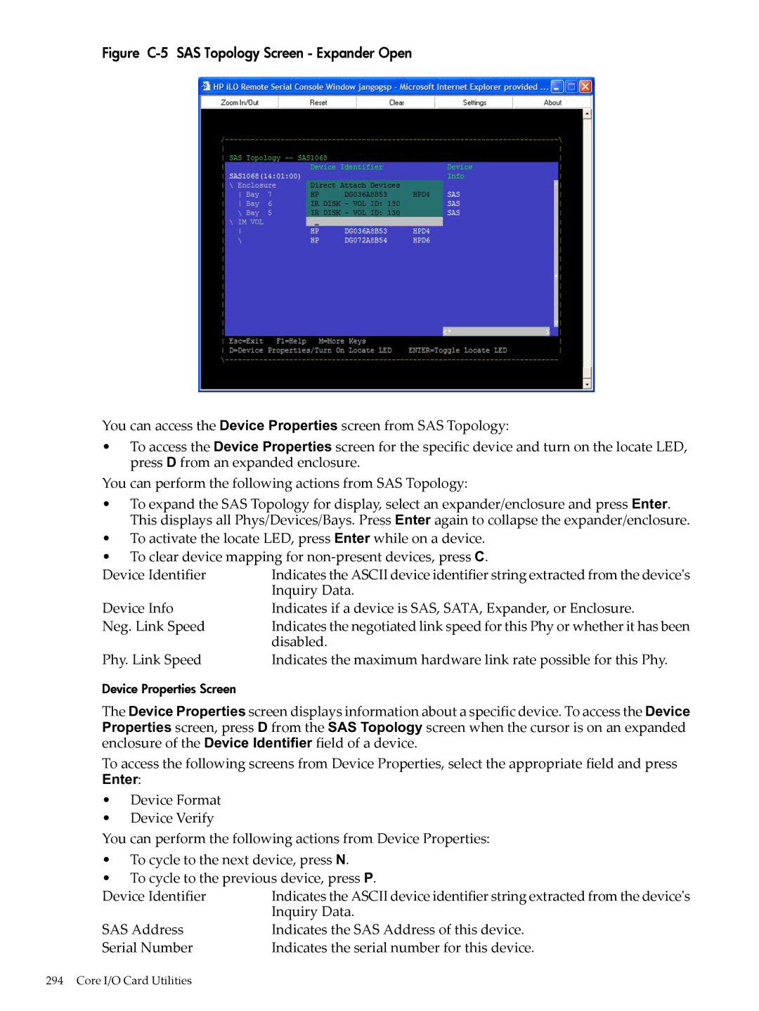 HP INTEGRITY RX3600 manual Figure C-5 SAS Topology Screen Expander Open, Inquiry Data 