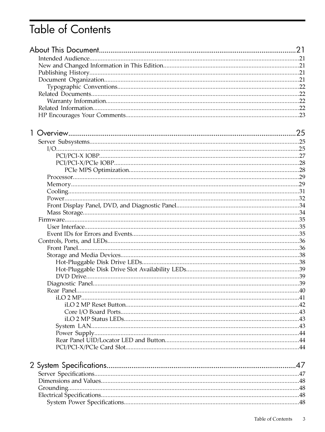 HP INTEGRITY RX3600 manual Table of Contents 