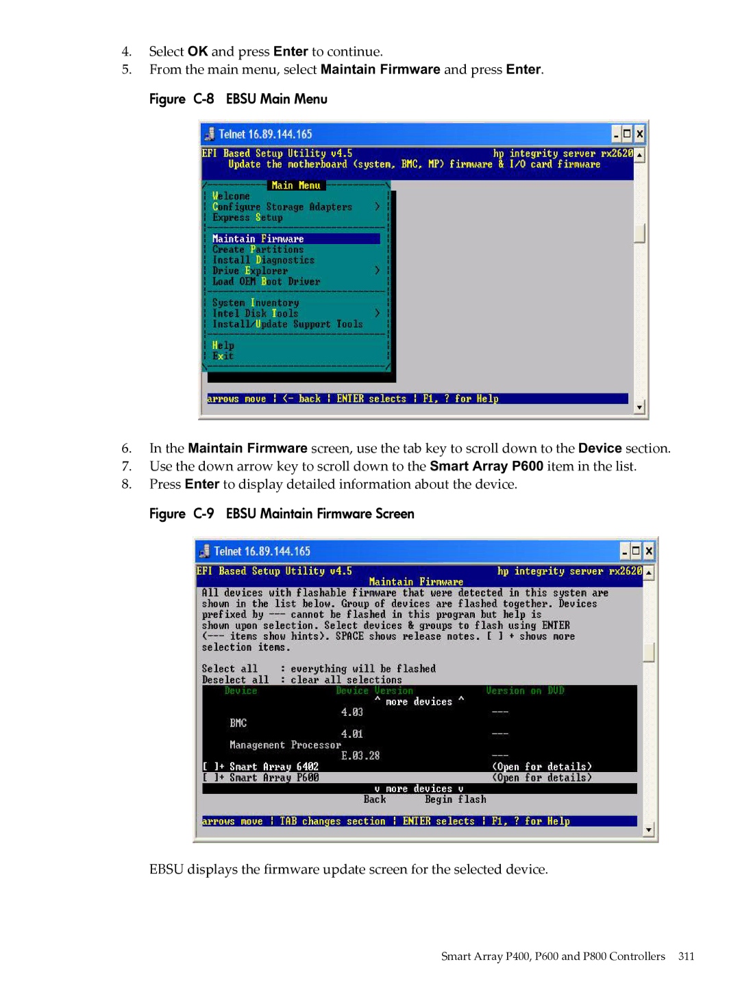 HP INTEGRITY RX3600 manual Figure C-8 Ebsu Main Menu 