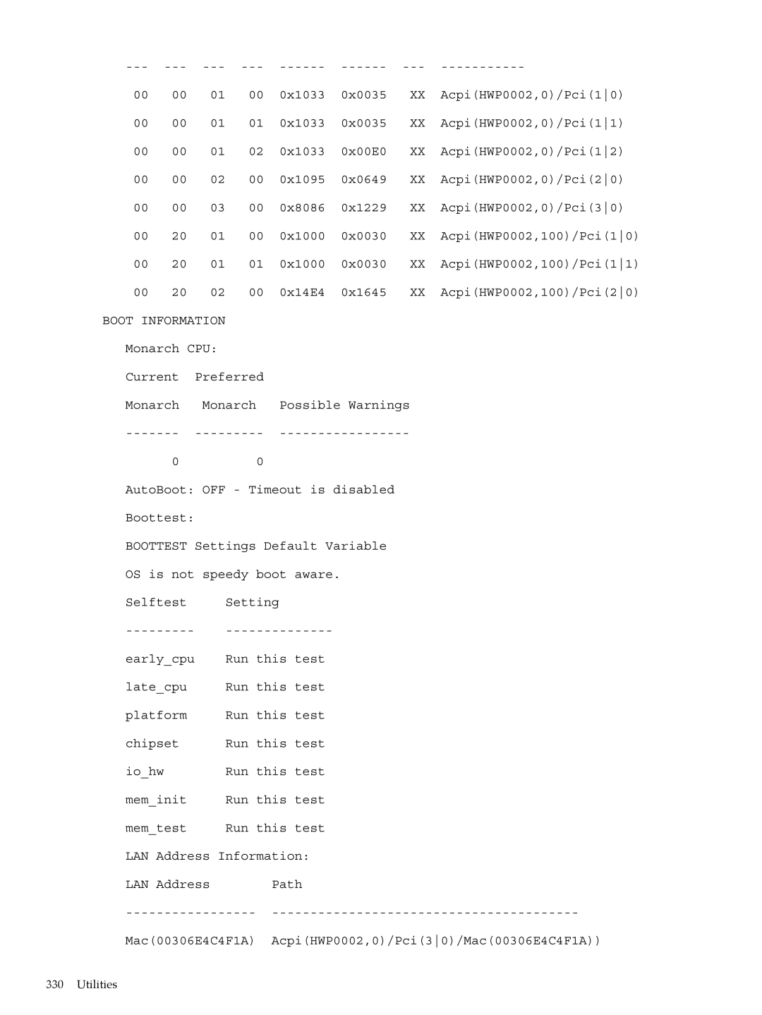 HP INTEGRITY RX3600 manual Boot Information 