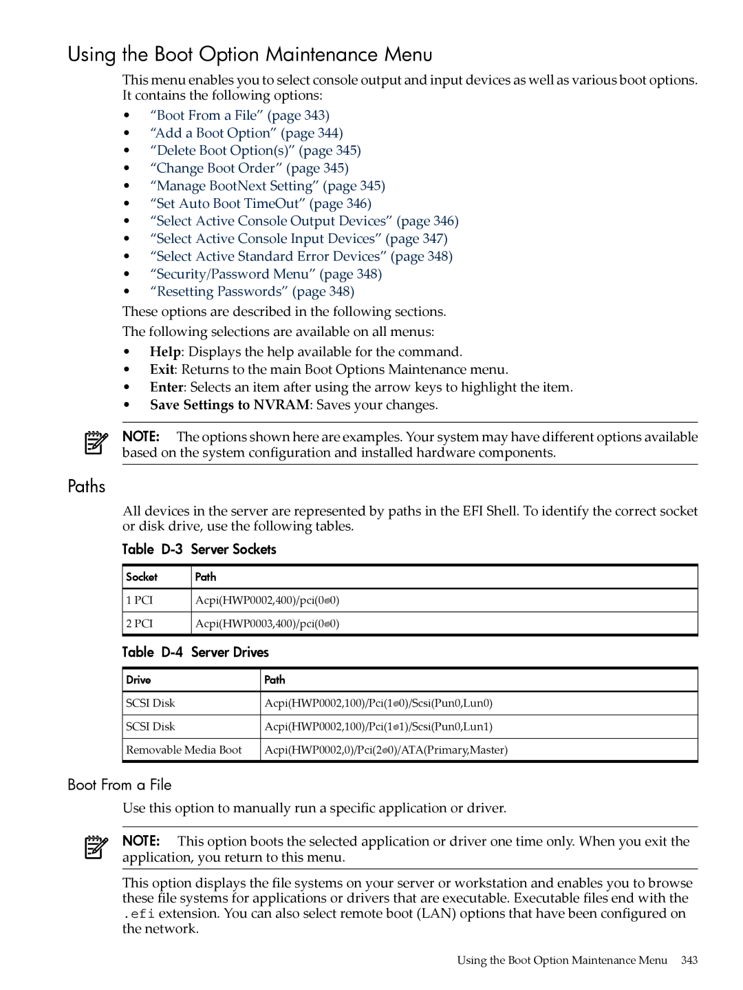 HP INTEGRITY RX3600 manual Using the Boot Option Maintenance Menu, Paths, Boot From a File, Table D-3 Server Sockets 