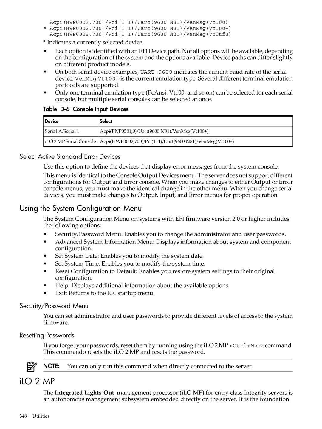 HP INTEGRITY RX3600 manual ILO 2 MP, Using the System Configuration Menu, Select Active Standard Error Devices 