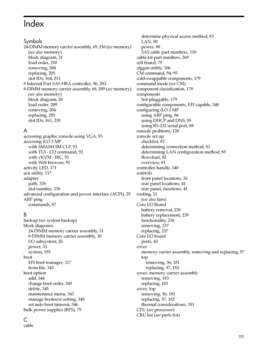 HP INTEGRITY RX3600 manual Index, Symbols 