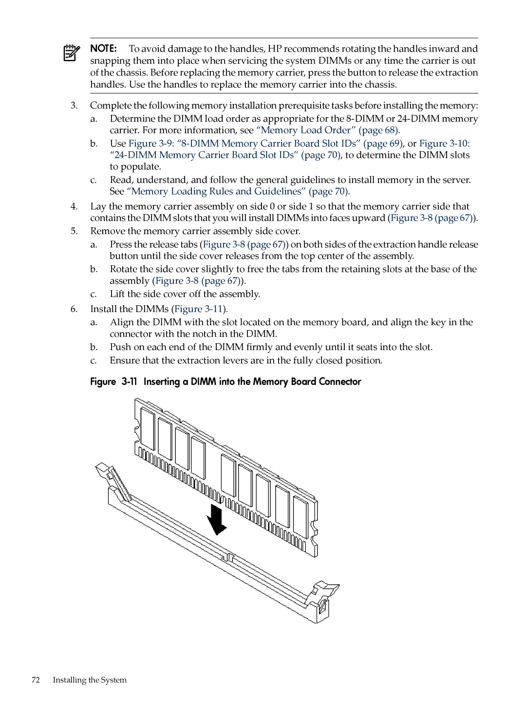 HP INTEGRITY RX3600 manual Inserting a Dimm into the Memory Board Connector 