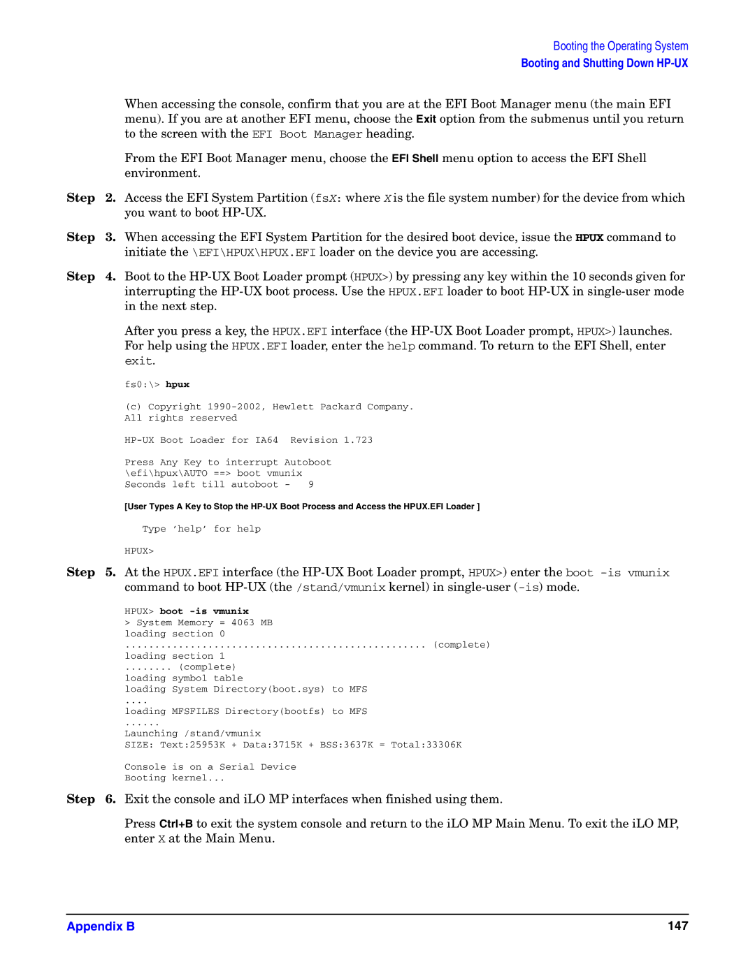 HP Integrity Server rx4640 manual Appendix B 147 